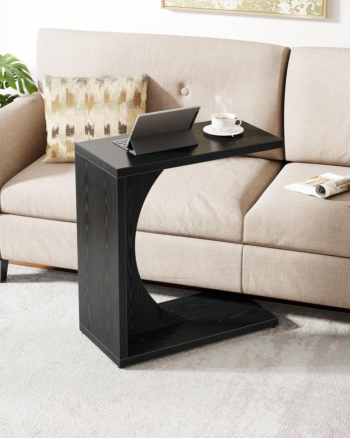 Tribesigns C-Shaped End Table for Couch, Sofa Side Table, C Table for Small Space, Living Room, Bedroom (2, Black)