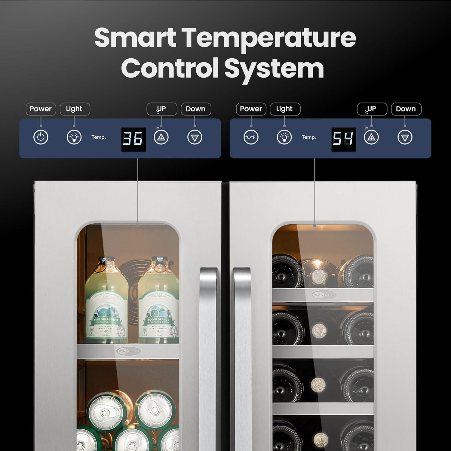 Wine and Beverage Fridge Glass Door Dual Zone 20 Bottles 60 Cans Built in Beverage Refrigerator or Freestanding Wine Cooler Under Counter French Door Refrigerators for Beer Drink Home Bar 5.65 Cu.ft