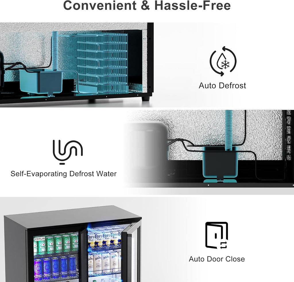 COTLIN 36 Inch Back Bar Cooler, Under Counter Beverage Refrigerator with LOW-E Glass, Free Standing Beverage Fridge, Adjustable Shelves, Drink Fridge for Beer, Wine, Soda, ETL and NSF Approved