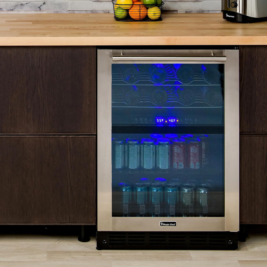 Magic Chef 24 in W 44 Bottle/140 Can Dual Zone Wine and Beverage in Stainless Steel