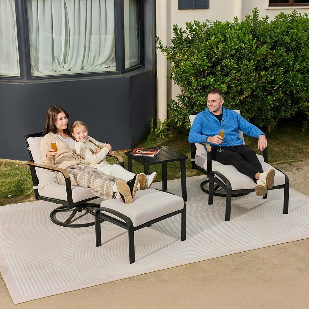 NATURAL EXPRESSIONS Patio Furniture Set,Outdoor Patio Chairs with 2 Swivel Glider Rocking Chairs,5 Piece Outdoor Conversation Set with Ottomans,All Weather Sturdy Frame,6' Cushions for Garden,Yard