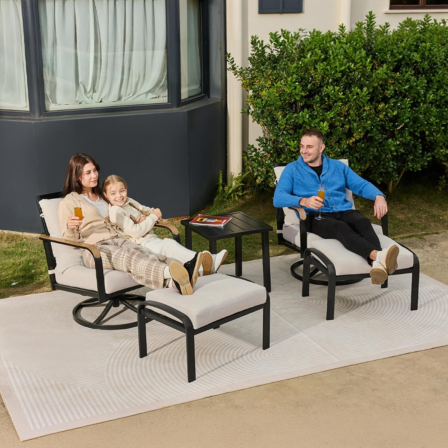 NATURAL EXPRESSIONS Patio Furniture Set,Outdoor Patio Chairs with 2 Swivel Glider Rocking Chairs,5 Piece Outdoor Conversation Set with Ottomans,All Weather Sturdy Frame,6' Cushions for Garden,Yard