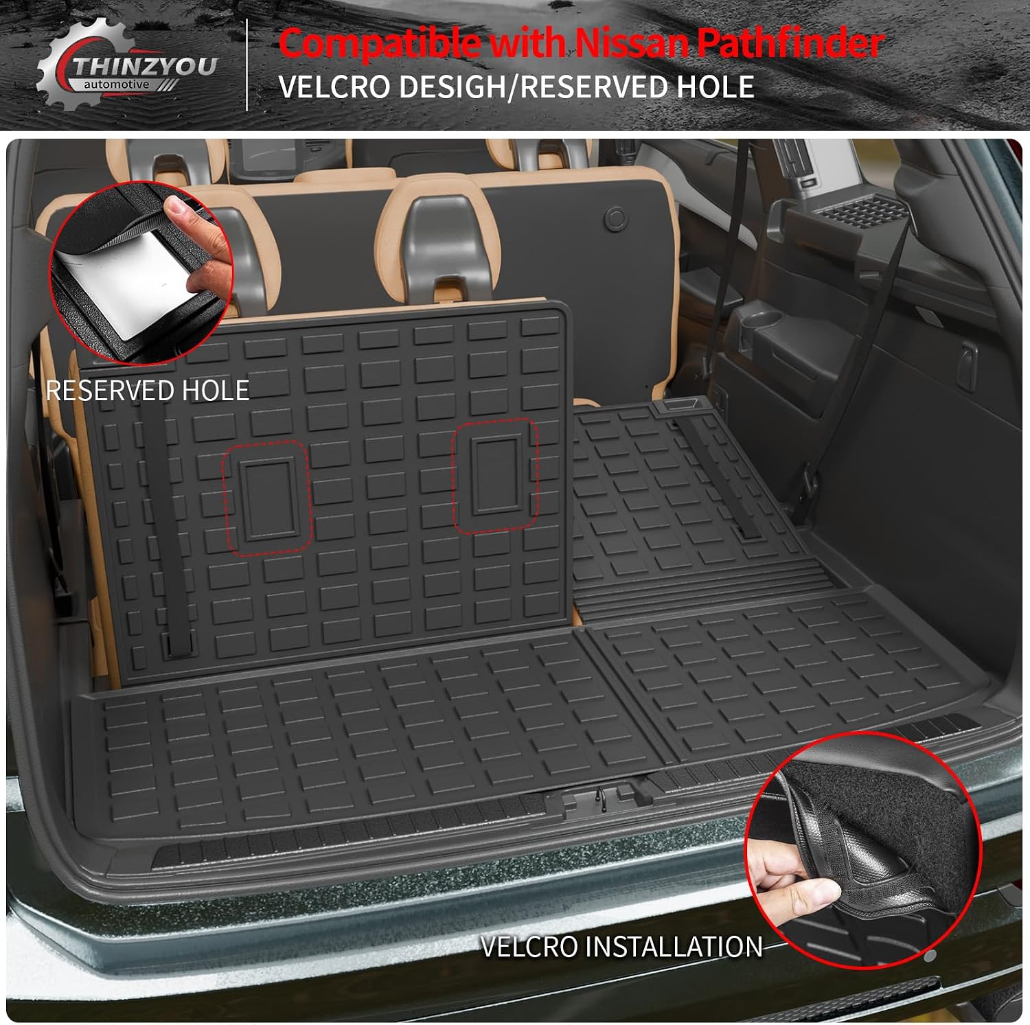 Floor Mats Compatible with 2022-2025 2026 Nissan Pathfinder 7&8 Seats Cargo Mat Cargo Liner TPE Back Seat Cover Protector 2024 Pathfinder Accessories (Trunk Mat with Backrest Mat+Floor Mats)