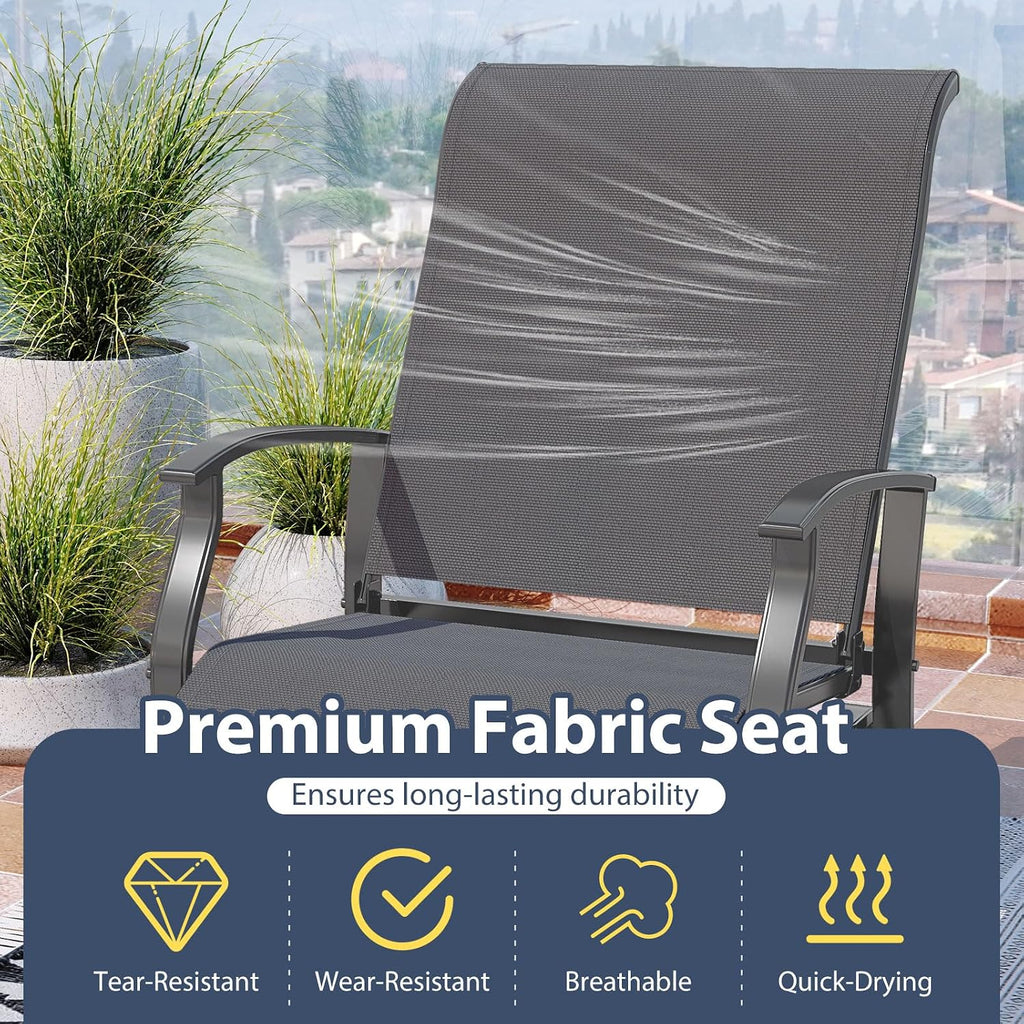 Tangkula Porch Gliders Set of 2, Outdoor Swing Glider Chairs with High Back, Breathable Mesh Fabric and Metal Frame, Patio Rocking Chairs for Backyard Garden Balcony Poolside (Grey)