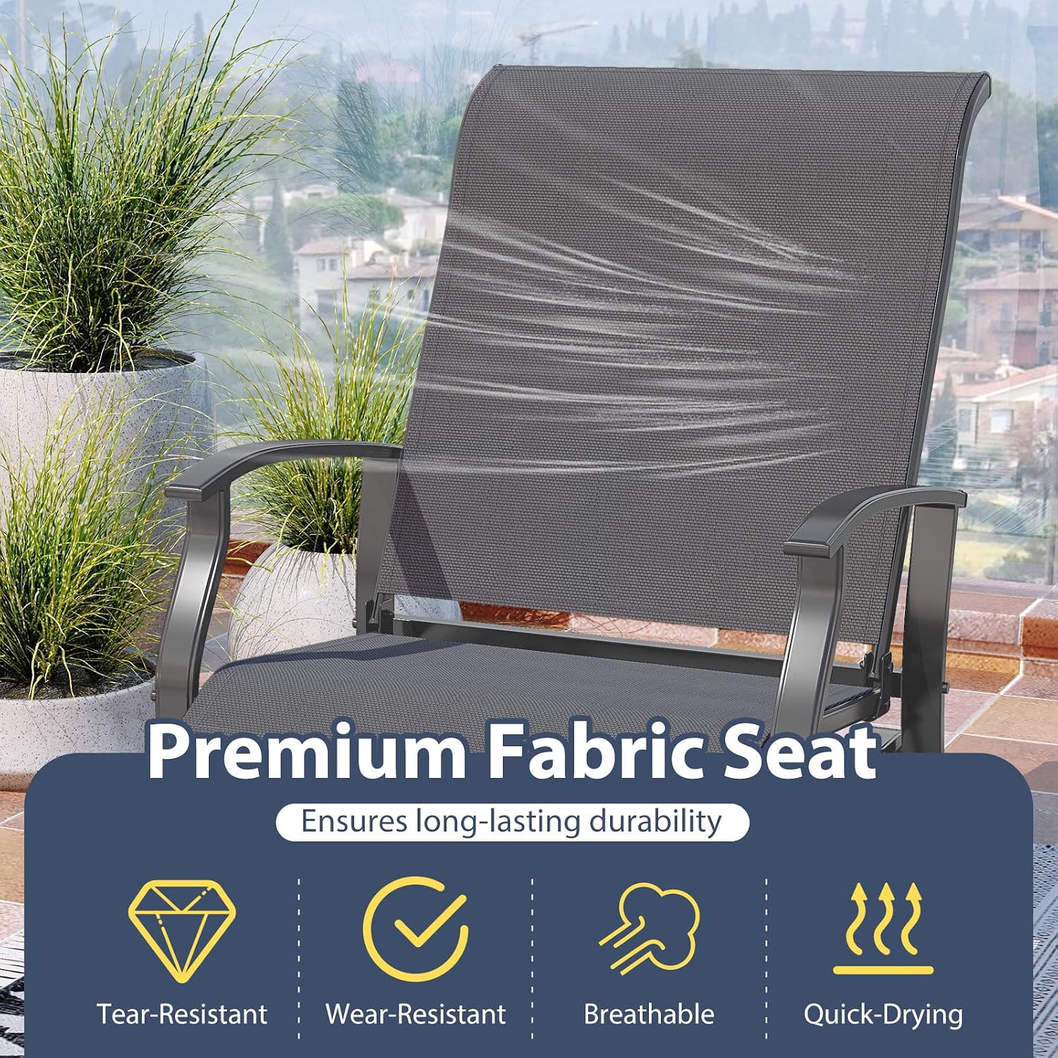 Tangkula Porch Gliders Set of 2, Outdoor Swing Glider Chairs with High Back, Breathable Mesh Fabric and Metal Frame, Patio Rocking Chairs for Backyard Garden Balcony Poolside (Grey)