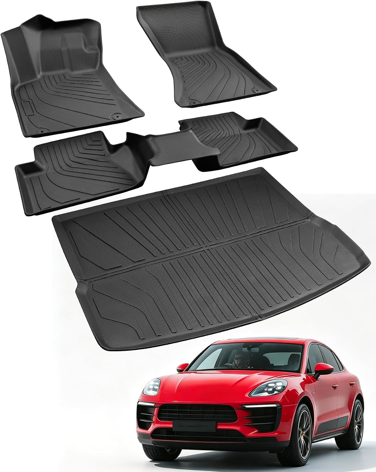 Car Floor Mats for Porsche Macan 2014-2025 2026 4PCS Full Set Not for EV | All Weather Full Coverage Floor Liners Heavy Duty Waterproof Long-Lasting Macan T/S/Turbo/GTS Accessories TPE Rubber Carpet