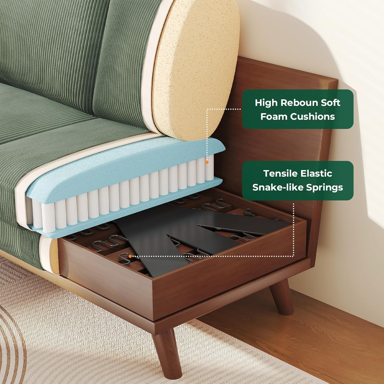 Vesgantti 68' Comfy Green Corduroy Loveseat Sofa, 2 Seater Deep Seat Couch with Spring Cushion, Solid Wood Frame for Living Room, Bedroom, Office