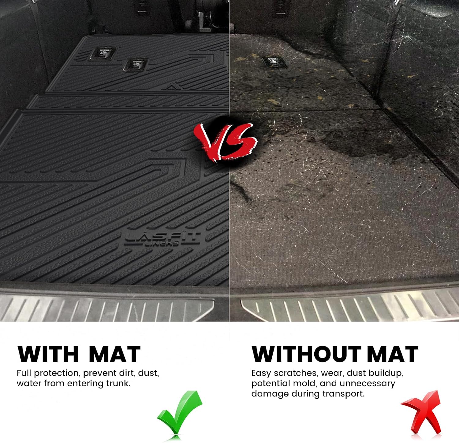 LASFIT Trunk Mat with 3rd Row Backrest Mat 2021-2026 for Chevrolet Chevy Suburban/GMC Yukon XL (Only Yukon XL, Not Fit Yukon)/Cadillac Escalade ESV (Only Escalade ESV, Not Fit Escalade)