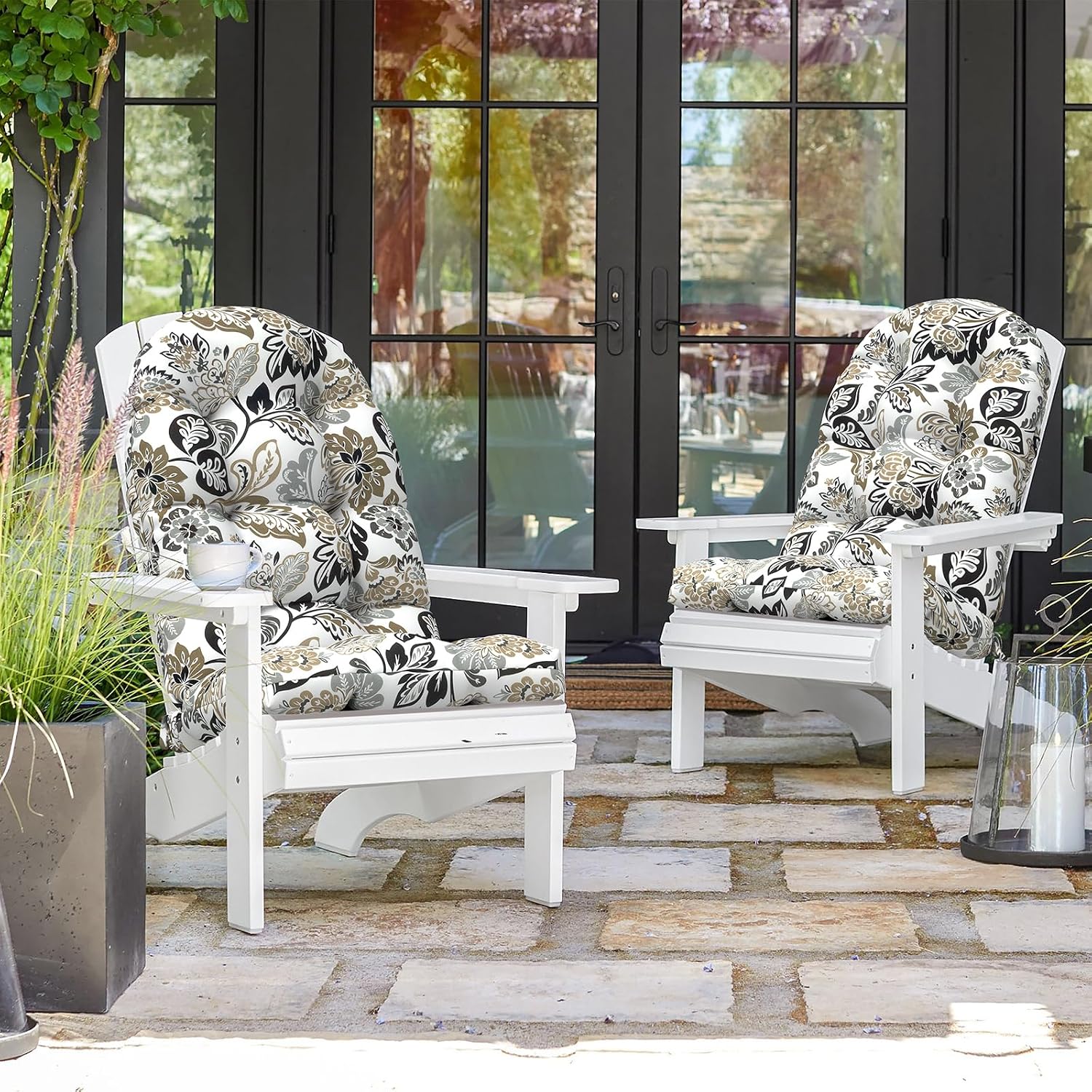 Indoor/Outdoor Adirondack Chair Cushions 44 x 19 x 4 Inch, Tufted Outdoor Rocking Chair Cushion, Anti-Slip High Back Patio Chair Cushions, Set of 2,Dailey Tan