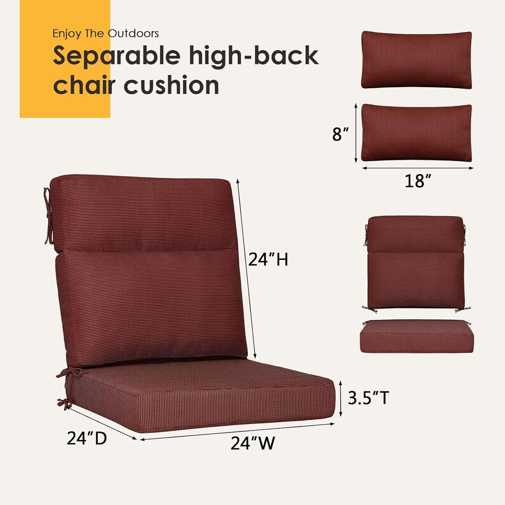 Outdoor High Back Chair Cushion, 2 Pack 48 x 24 inches Patio Chair Cushions Water Repellent Rocking Cushions Indoor Furniture Seat Pad with 2 Pillows, Tan Dotted Red Base