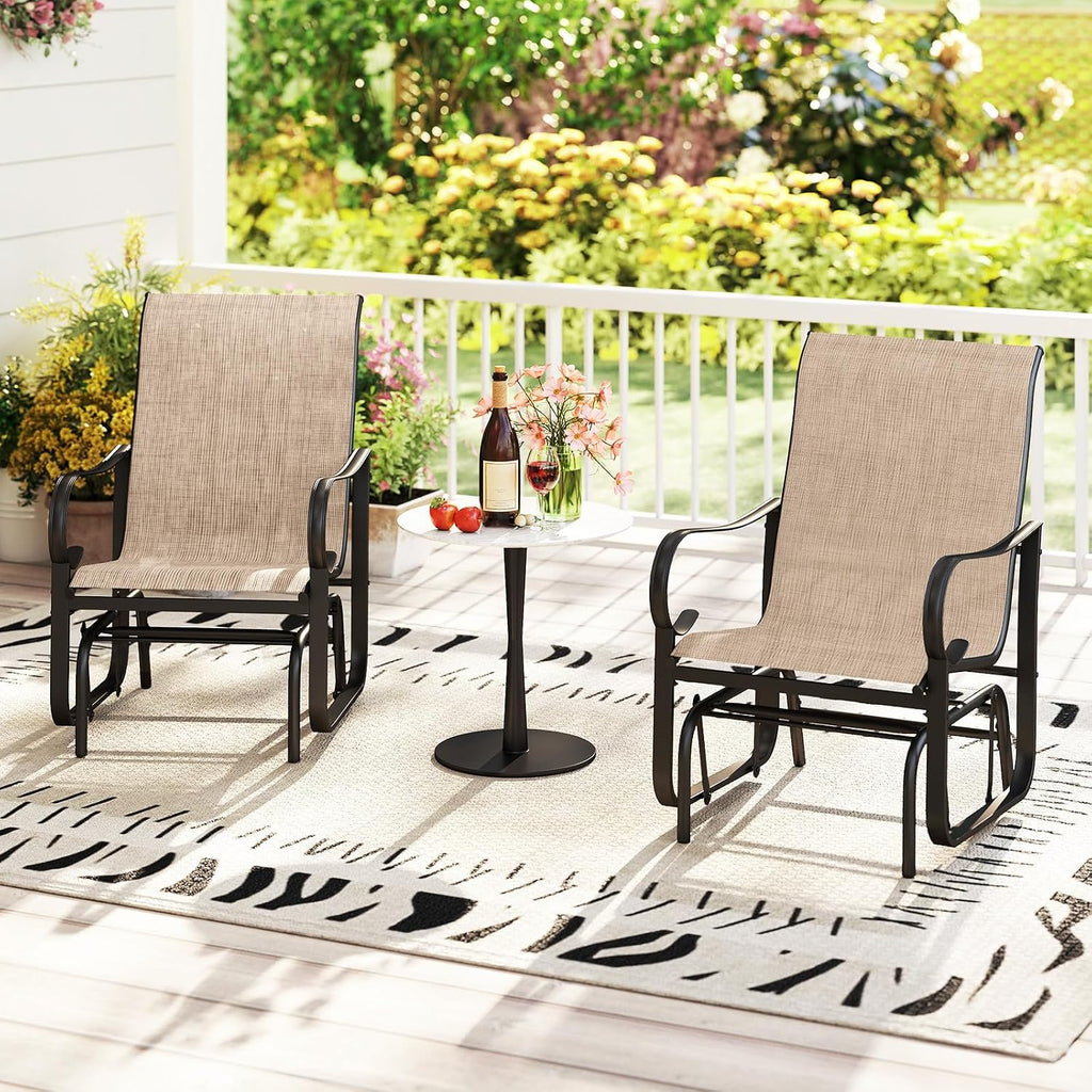 Tangkula Patio Glider Chairs Set of 2, Outdoor Swing Rocking Chairs w/Ergonomic Backrest & Breathable Mesh Fabric, Glider Rocker Chairs w/Heavy-Duty Metal Frame for Porch, Garden