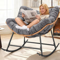 Outdoor Comfy Rocking Chair with Thick Cushion, Rattan Rocker Egg Chair Indoor with Straps, Patio Rocking Chair 450lbs for Garden, Backyard, Balcony, Lawn, Bedroom, Living Room (Dark Gray)