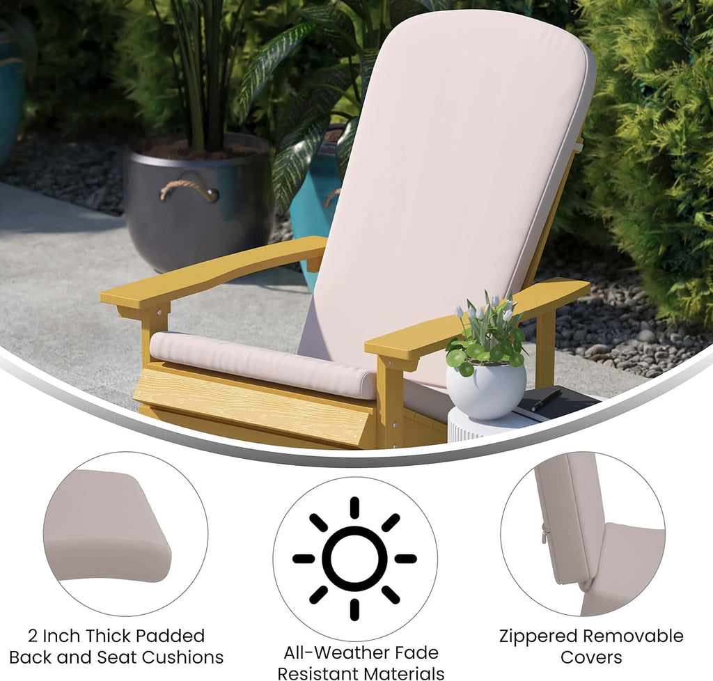 Flash Furniture Charlestown Set of 2 Adirondack Chair Cushions - Cream Fabric Cushions - 2' Thick Padding - Indoor/Outdoor - Patio Chair Replacement Cushions