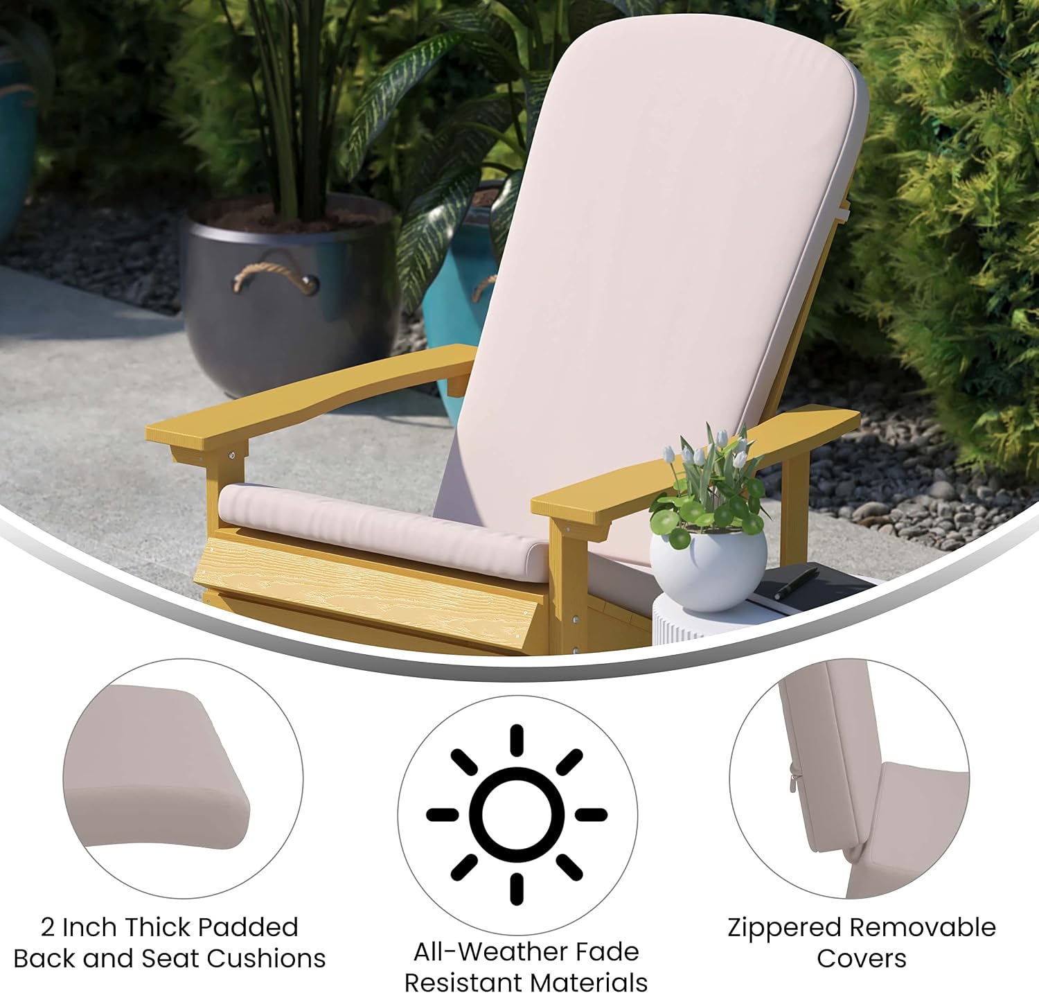 Flash Furniture Charlestown Set of 2 Adirondack Chair Cushions - Cream Fabric Cushions - 2' Thick Padding - Indoor/Outdoor - Patio Chair Replacement Cushions