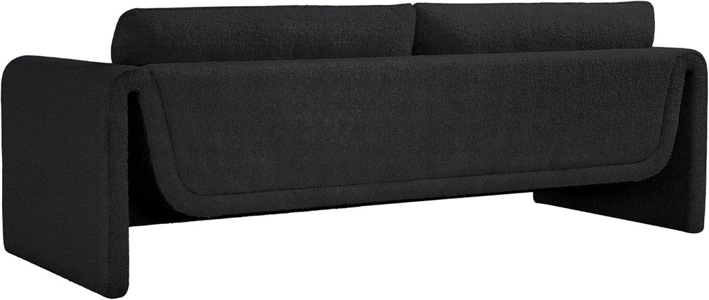 Meridian Furniture 198Black-S Stylus Collection Modern | Contemporary Boucle Fabric Upholstered Sofa with Rich Black Boucle Fabric, Curved Arms, 86' W x 38' D x 31' H, Black