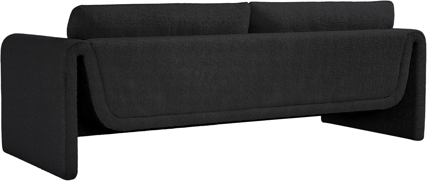 Meridian Furniture 198Black-S Stylus Collection Modern | Contemporary Boucle Fabric Upholstered Sofa with Rich Black Boucle Fabric, Curved Arms, 86' W x 38' D x 31' H, Black