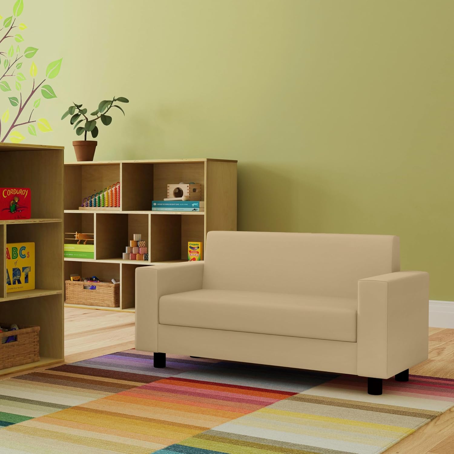 Factory Direct Partners SoftScape Inspired Playtime Classic Reading Sofa, Children's Commercial-Grade Upholstered Furniture for Home, Daycare, Preschool, Library Comfy Modern Design - Sand, 14473-SD