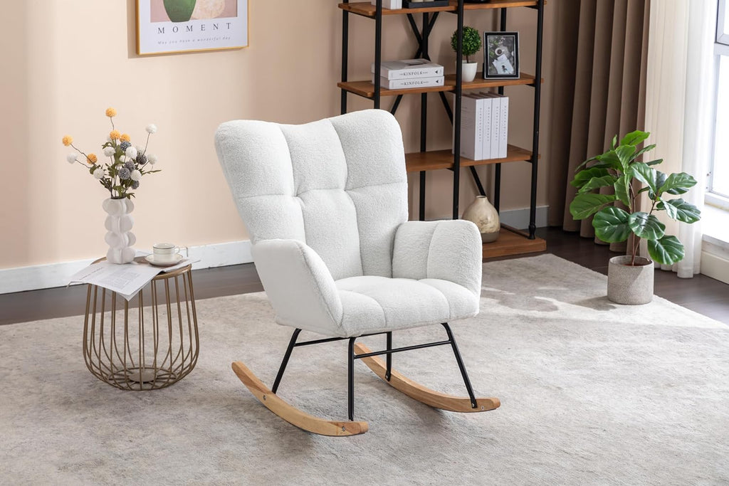 Rocking Chair Nursery Gilder, 31.5' D×27.6' W×37.4' H, Soft Teddy Fabric, 250LBS Capacity, Living Room & Nursery Accent Furniture