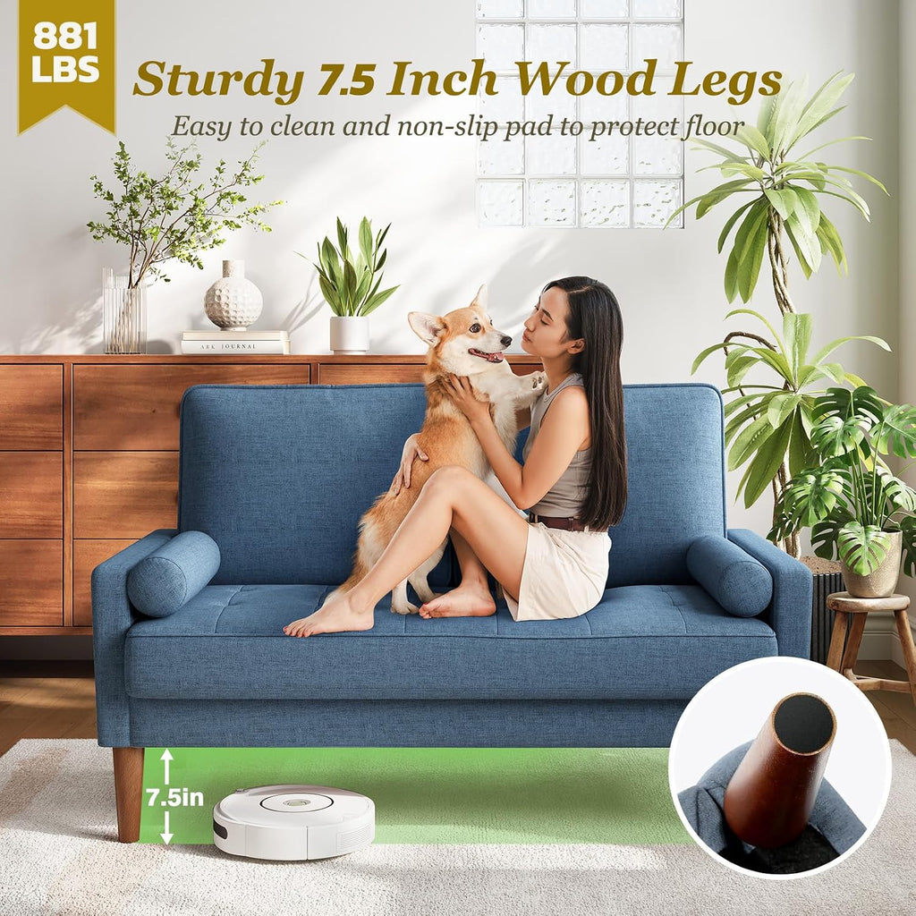 Vesgantti Loveseat Sofa 48' Small Couches for Small Spaces, Love Seat for Living Room, Bedroom, Easy Assembly Mid Century Modern Couch, Navy Blue | Sturdy Wooden Legs