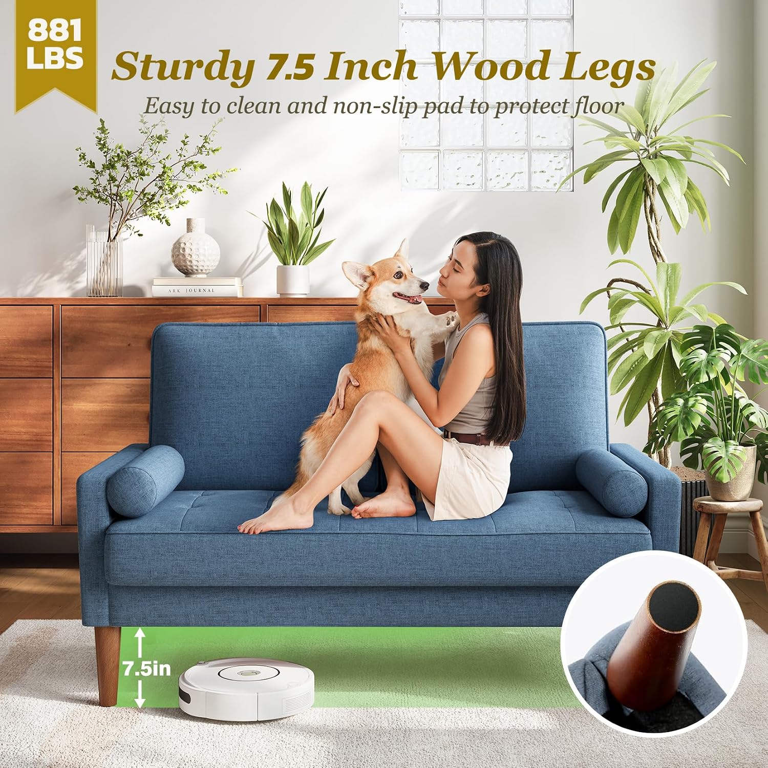 Vesgantti Loveseat Sofa 48' Small Couches for Small Spaces, Love Seat for Living Room, Bedroom, Easy Assembly Mid Century Modern Couch, Navy Blue | Sturdy Wooden Legs