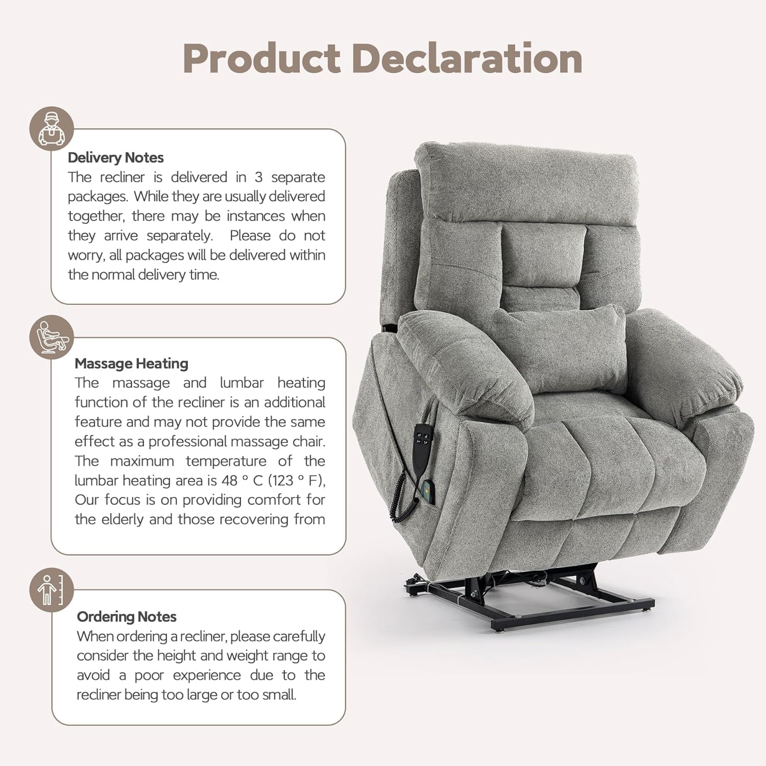 Large Power Lift Chairs Recliners for Elderly with Heated and Massage, Lazy Boy Recliner Chair with 26in Extra Wide Seat, Hidden Cup Holder, Side Pocket