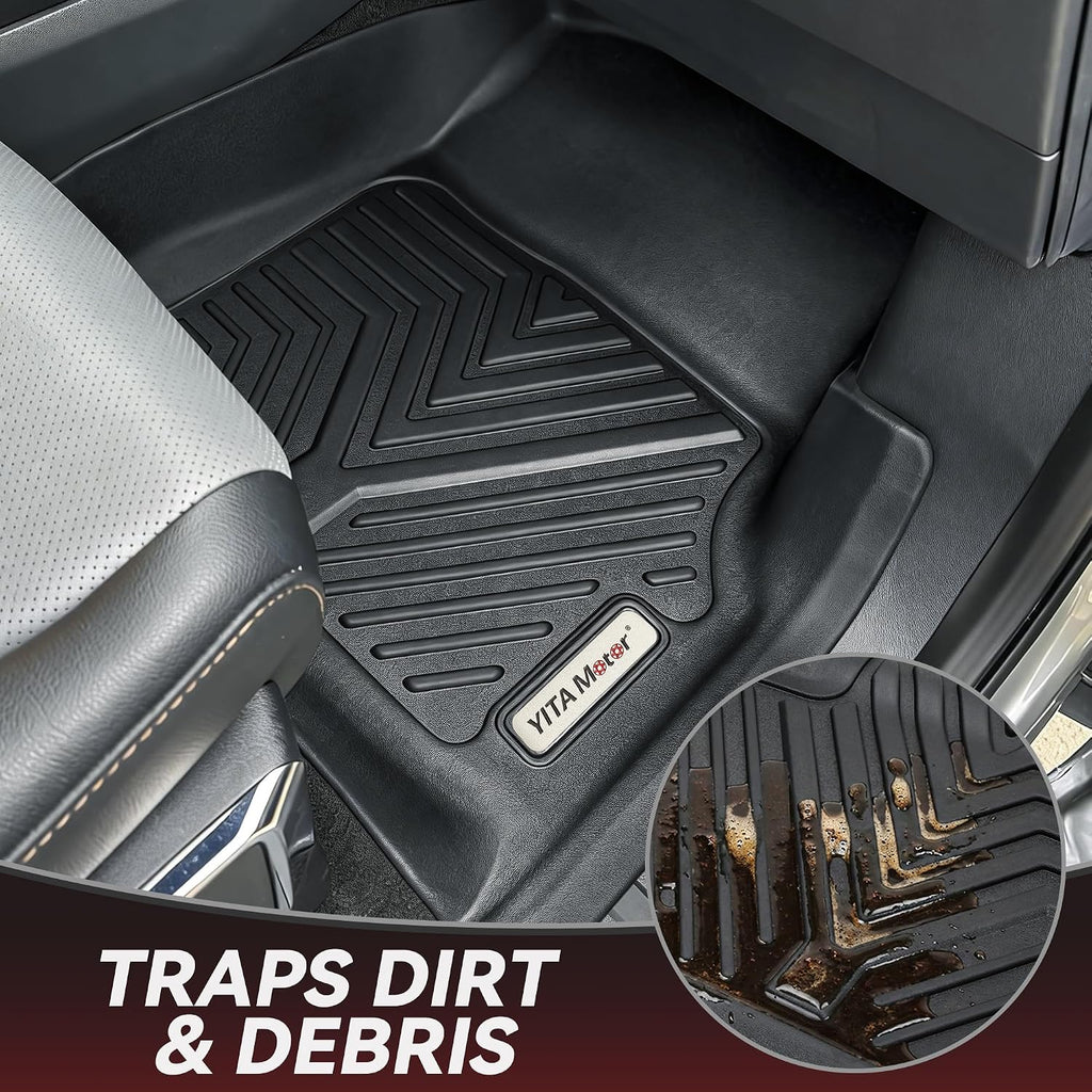 YITAMOTOR Floor Mats for 2017-2024 Nissan Titan/2016-2024 Nissan Titan XD Crew Cab with 1st Row Bucket Seat, Custom Fit All-Weather TPE Floor Liners, 1st & 2nd Row Floor Mat Accessory, Black
