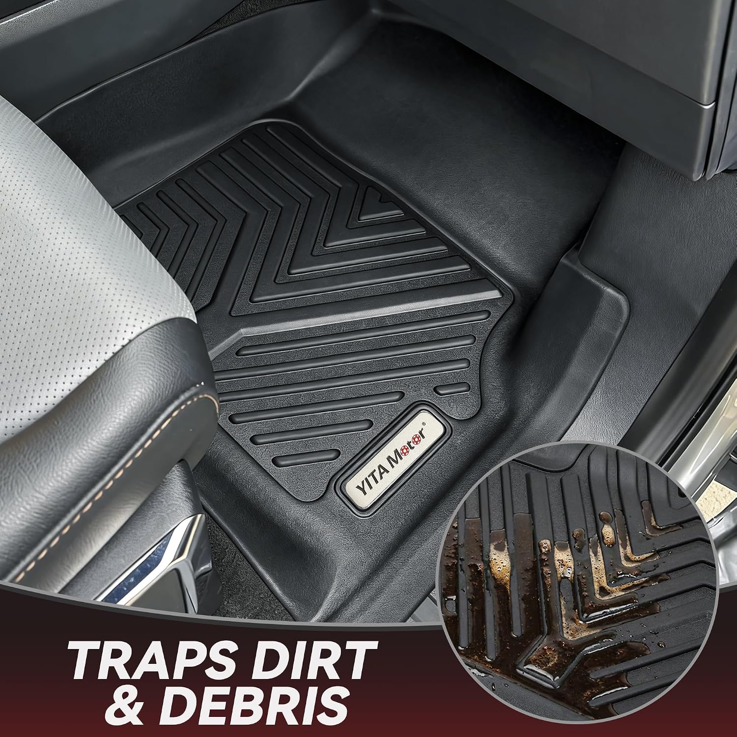 YITAMOTOR Floor Mats for 2017-2024 Nissan Titan/2016-2024 Nissan Titan XD Crew Cab with 1st Row Bucket Seat, Custom Fit All-Weather TPE Floor Liners, 1st & 2nd Row Floor Mat Accessory, Black