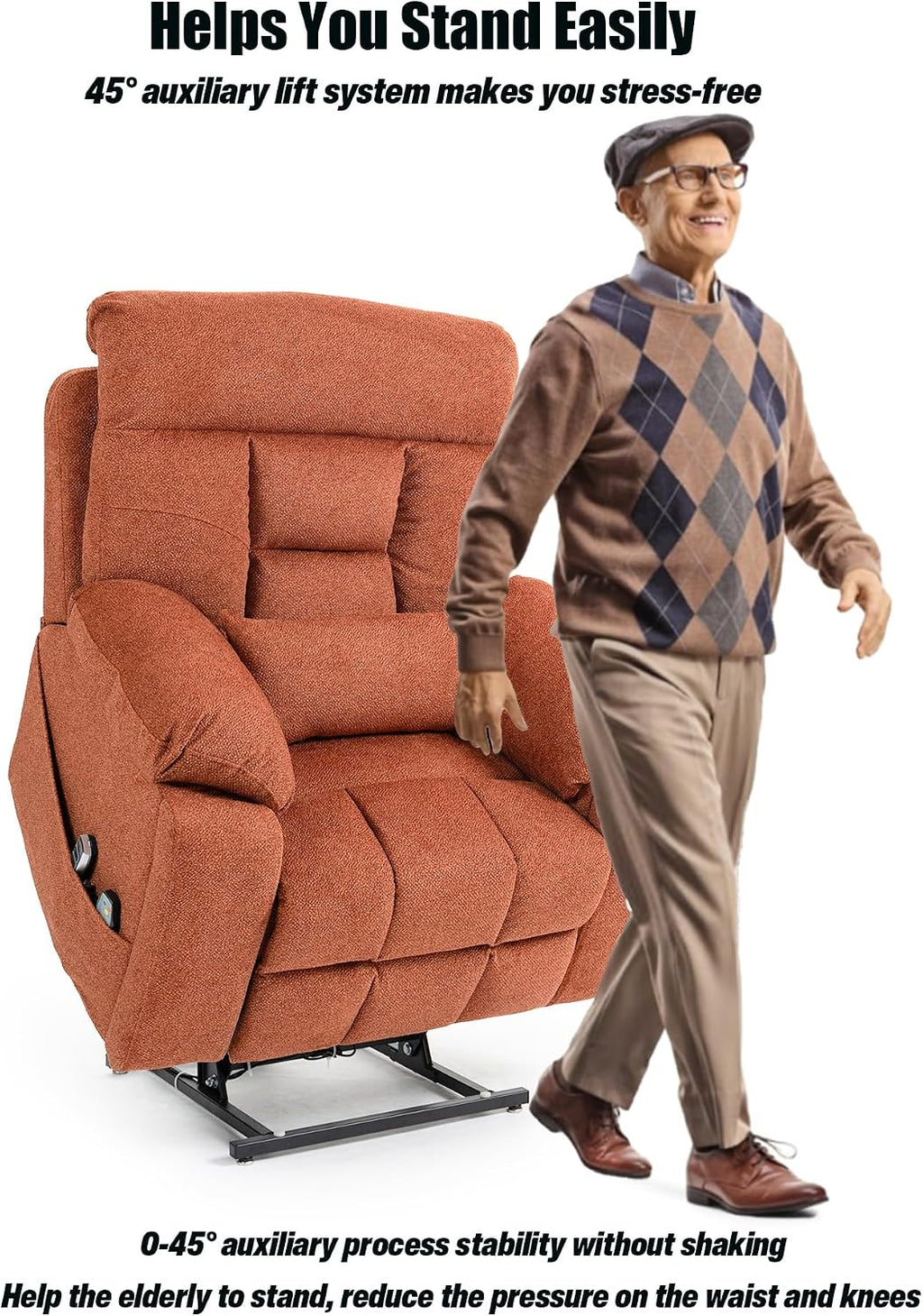 Power Lift Chair Recliners for Elderly with Heated and Massage, 4 Motor Headrest, Lumbar Independent Adjustment Power Lift Recliner with Hidden Cup Holder、Side Pocket、Back Pillow