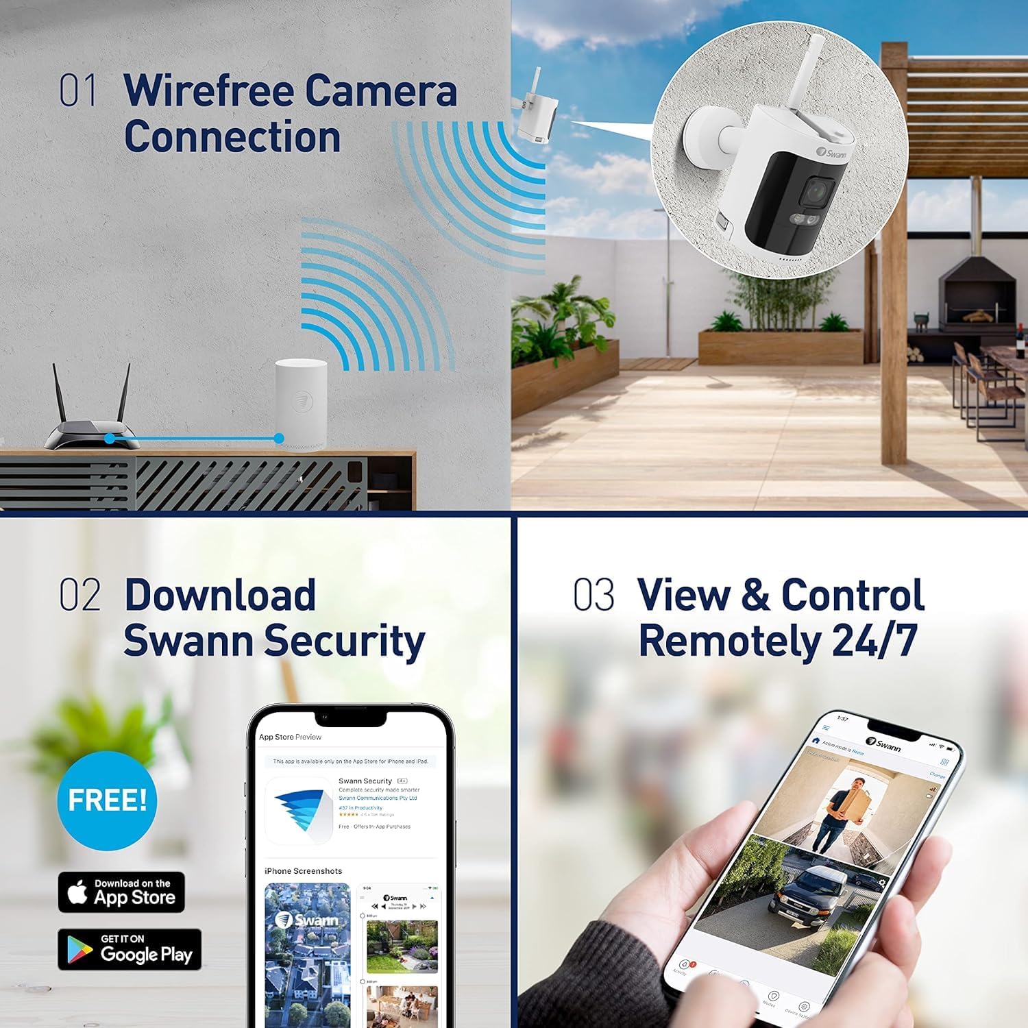 Swann AllSecure600™ 3 Camera 8 Channel 2K Wire-Free HD Wireless NVR Security System