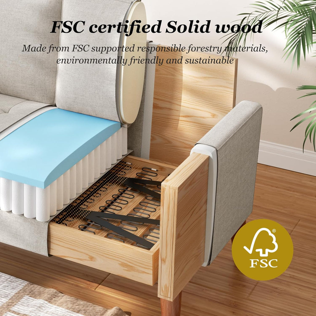 Vesgantti Loveseat Sofa with Solid Wood Legs, 48' Small Couches for Small Spaces, Love Seat for Living Room, Bedroom, Easy Assembly Mid Century Modern Couch with Throw Pillow for Apartment, Ashbeige