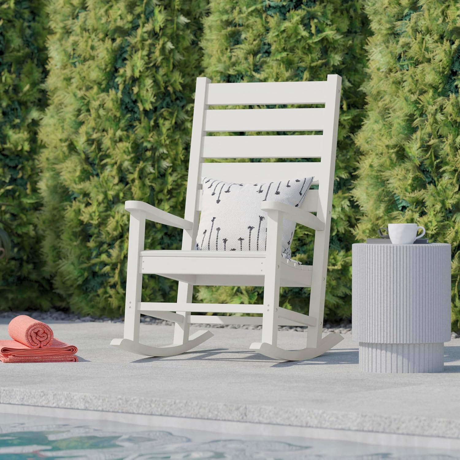 Flash Furniture Manchester Commercial Grade Outdoor Rocking Chair, All-Weather HDPE Indoor/Outdoor Rocker, White