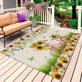 Spring Outdoor Rug for Patio/Deck/Porch, Non-Slip Large Area Rug 4 x 6 Ft, Bicycles Botanical Sunflowers Leaves Butterfly Indoor Outdoor Rugs Washable Area Rugs, Reversible Camping Rug Carpet Runner