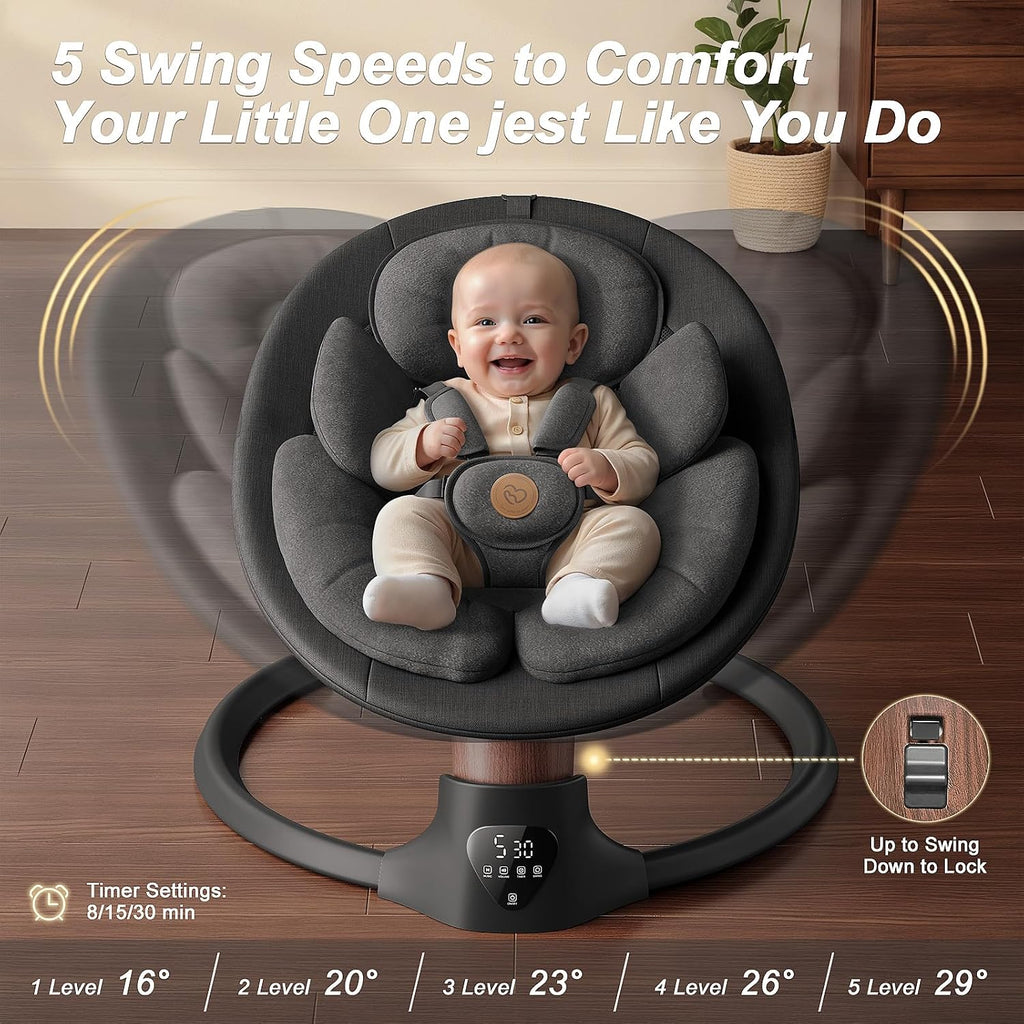 Baby Swings for Infants, FasonBaby Electric Baby Swing with 10 Preset Melodies, 5 Speeds, Remote Control and Bluetooth - Portable Infant Swing for Indoor and Outdoor(Black)