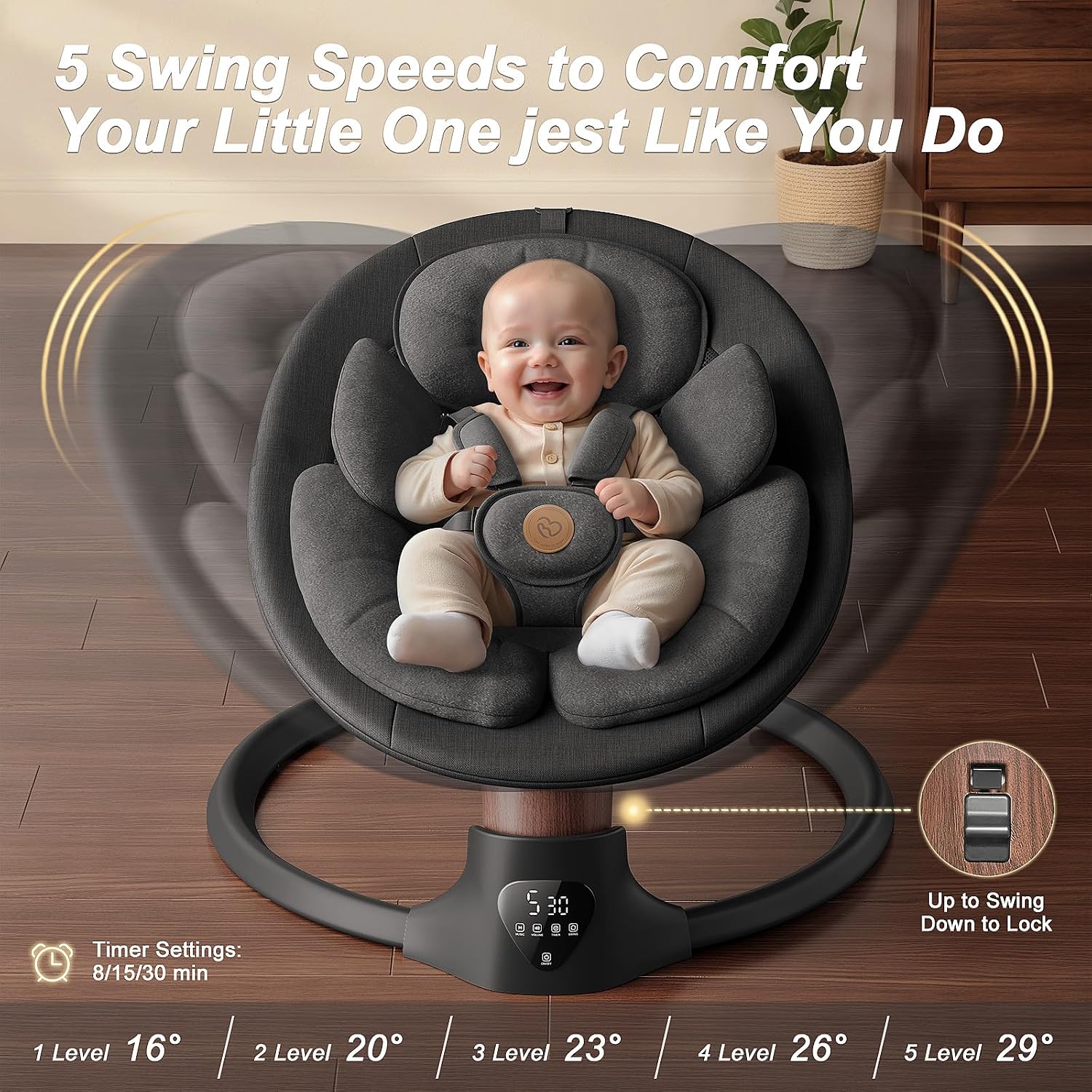 Baby Swings for Infants, FasonBaby Electric Baby Swing with 10 Preset Melodies, 5 Speeds, Remote Control and Bluetooth - Portable Infant Swing for Indoor and Outdoor(Black)