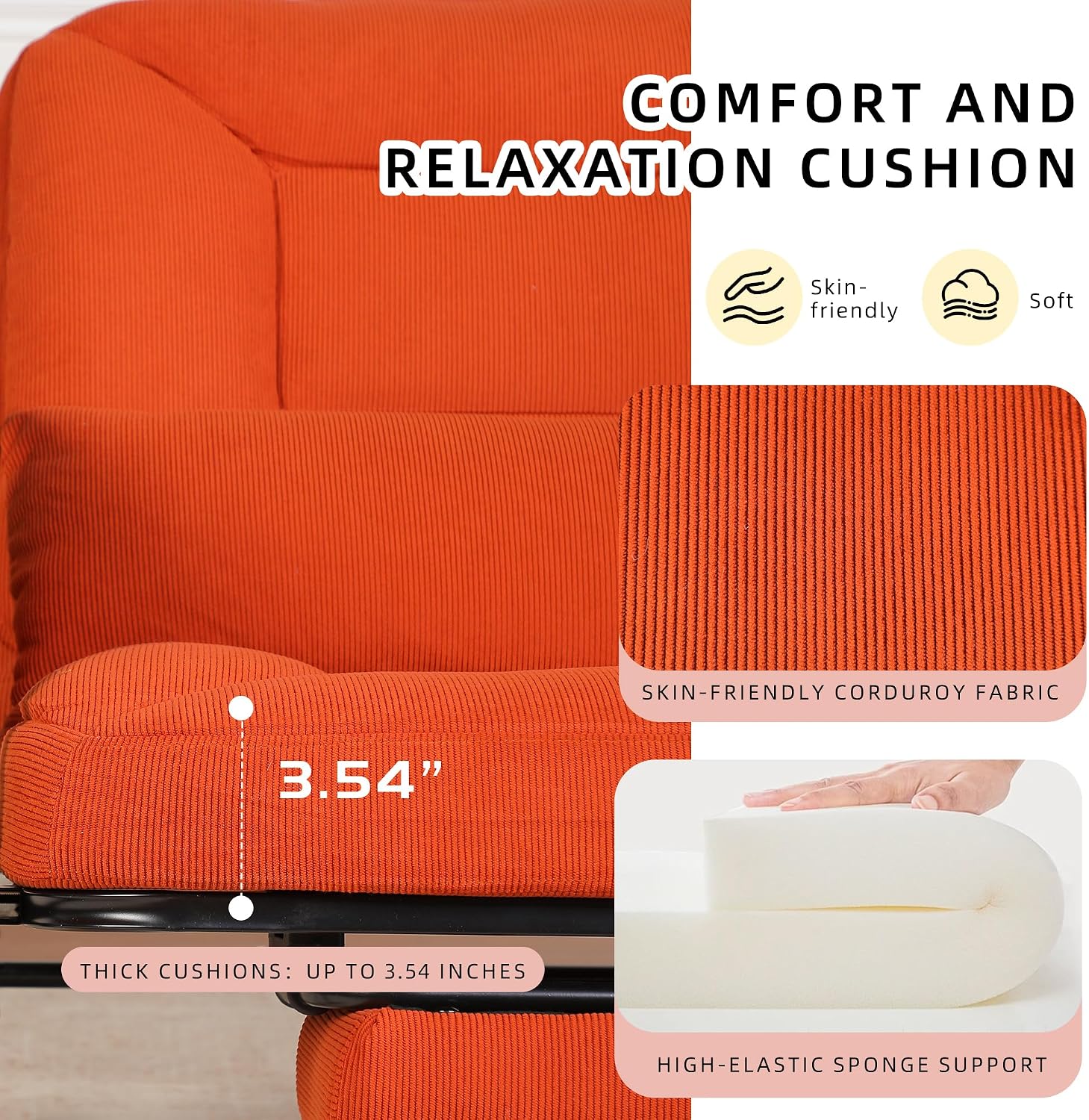 Oversized Rocking Chair, Extra-Wide Glider Patio Rocker Chairs with Foot Rest, Padded Cushion, Adjustable Backrest, Mental Wooden Farm, Indoor/Outdoor Living Room Bedroom Balcony Porch, Orange