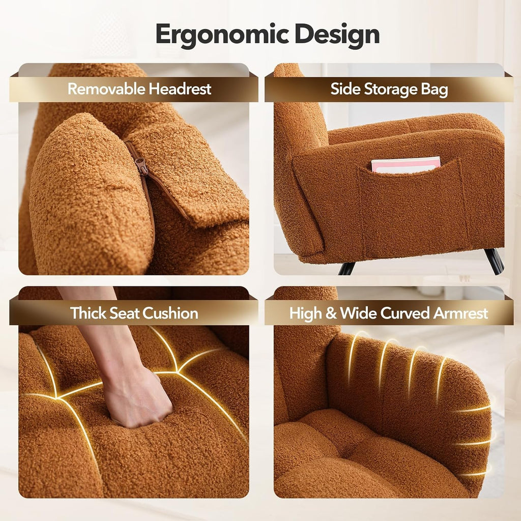 Rocking Chair Nursery Teddy, Upholstered Baby Fluffy Glider Rocker for Adults Small Spaces Indoor,Nursing Chairs for Living Room, Bedroom