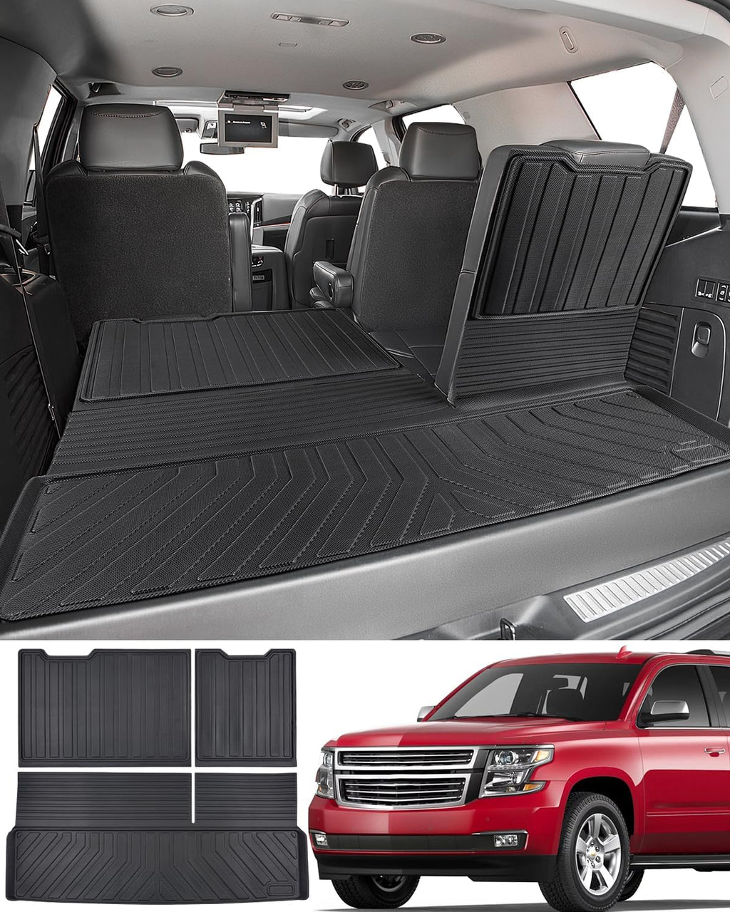 Liner Master® Car Floor Mats for Chevy Tahoe for GMC Yukon: 2015 2016 2017 2018 2019 2020 (Not for XL) All Weather TPE Rubber Custom Fit First Rear Row Backrest Liner Heavy Duty Vehicle Accessories