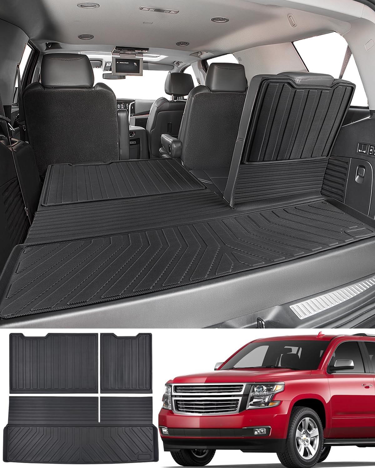 Liner Master® Car Floor Mats for Chevy Tahoe for GMC Yukon: 2015 2016 2017 2018 2019 2020 (Not for XL) All Weather TPE Rubber Custom Fit First Rear Row Backrest Liner Heavy Duty Vehicle Accessories