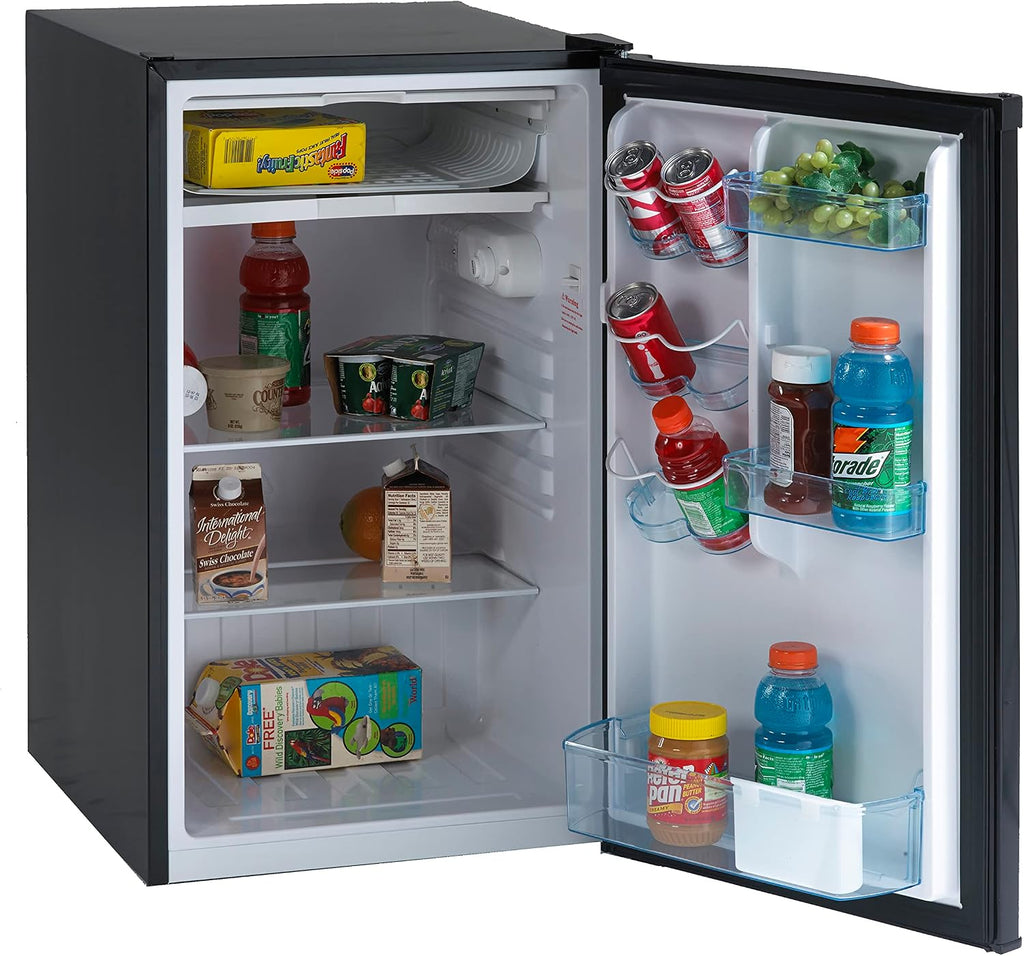 Avanti Mini Fridge Compact Refrigerator for Home Office or Dorm with Reversible Door, Chiller Compartment, Adjustable Slide-out Shelves with Temperature Control and Manual Defrost, 4.4-Cu.Ft., Black