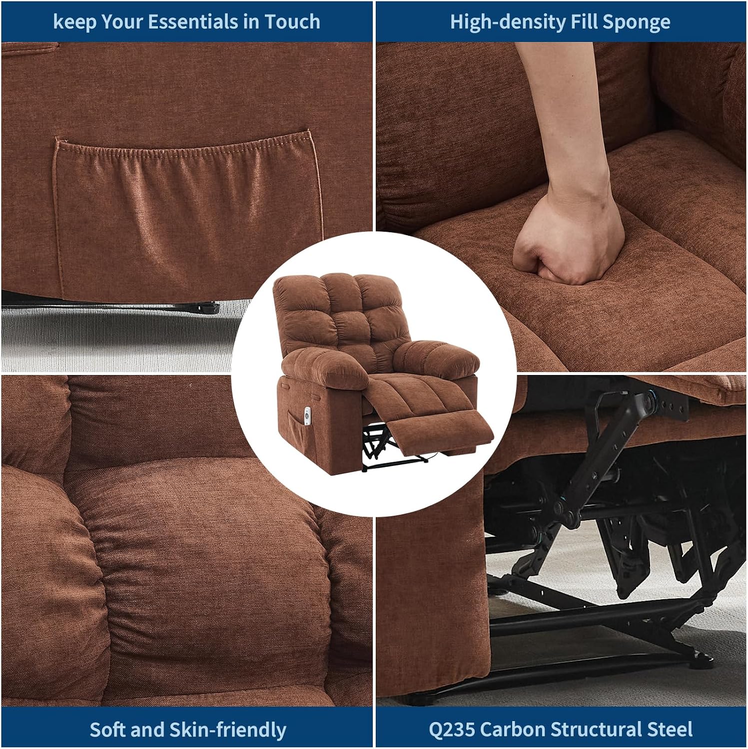 21.4in Wide Rocking Recliner Chair,Massage & Heat Recliner Chair for Adults,Home Theater Seating with Lumbar Support,Nursery Rocking Chairs for Living Room
