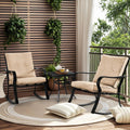 Incbruce 3 Piece Patio Bistro Set Outdoor Rocking Chairs Set, Porch Patio Conversation Chairs Set of 2 with Glass-Top Coffee Table (Brown Thickened Cushion)