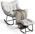 Oversized Papasan Rocking Chair with Footrest, 350Lbs Capacity Indoor/Outdoor Rocker, Metal Frame & Waterproof Cushion, Adjustable Patio Lounge Chair Rattan Egg Rocker for Porch, Garden, Living Room
