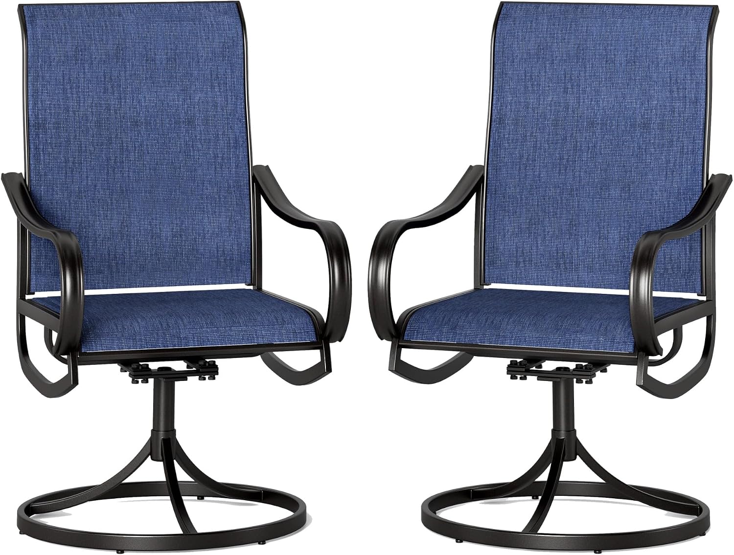 PHI VILLA Patio Swivel Dining Chairs Set of 2, All Weather Outdoor Chair with Textilene Mesh Fabric & Black Metal Frame for Outdoor Lawn Garden Poolside (Blue)