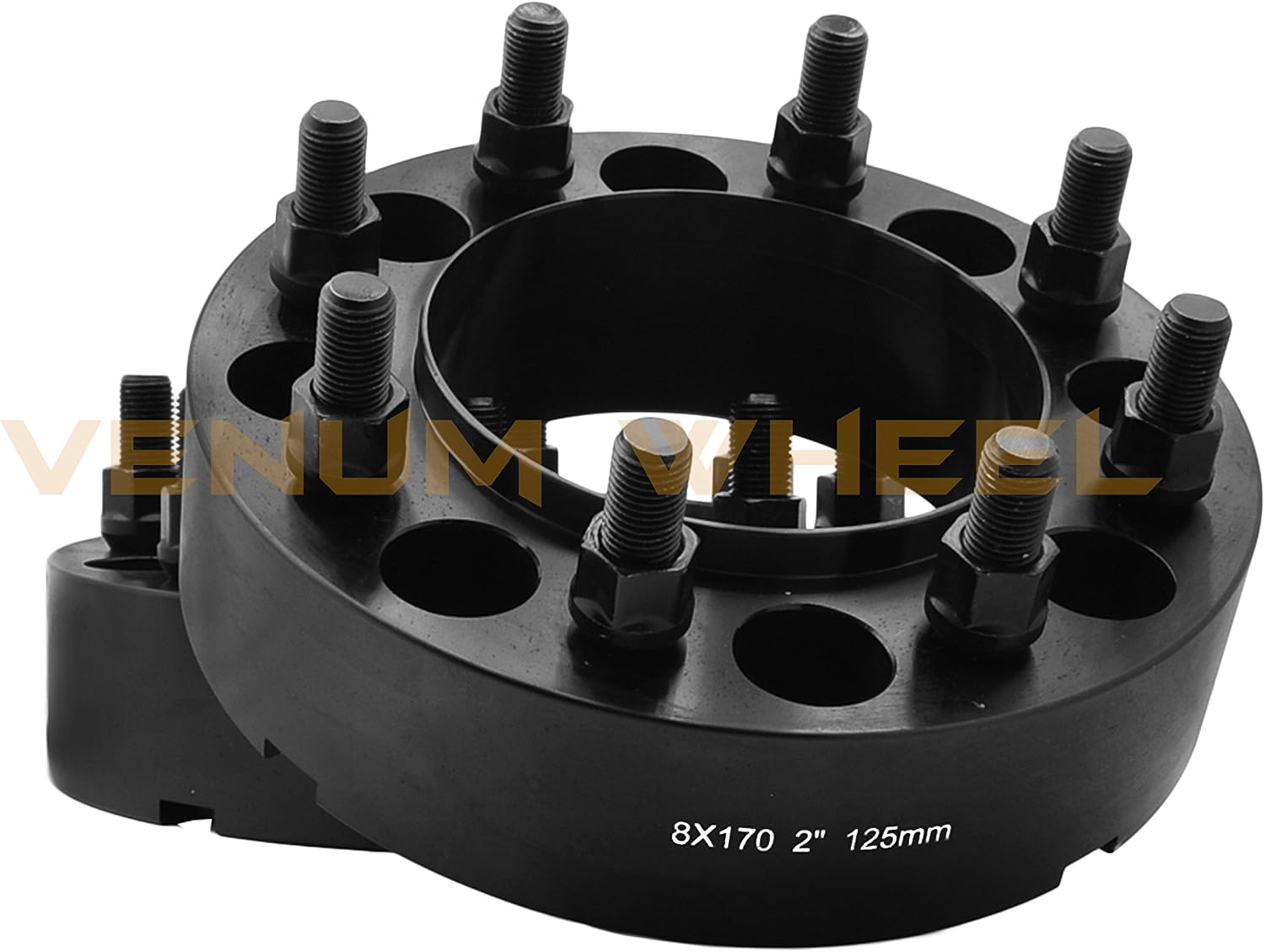 Complete Bolt-On Kit 2' Thick Black Hub Centric Wheel Spacers Adapters (True Hub Centric) With Lip M14x1.5 Studs Lug Nuts Made In USA Works With F-250 F-350 SRW Excursion