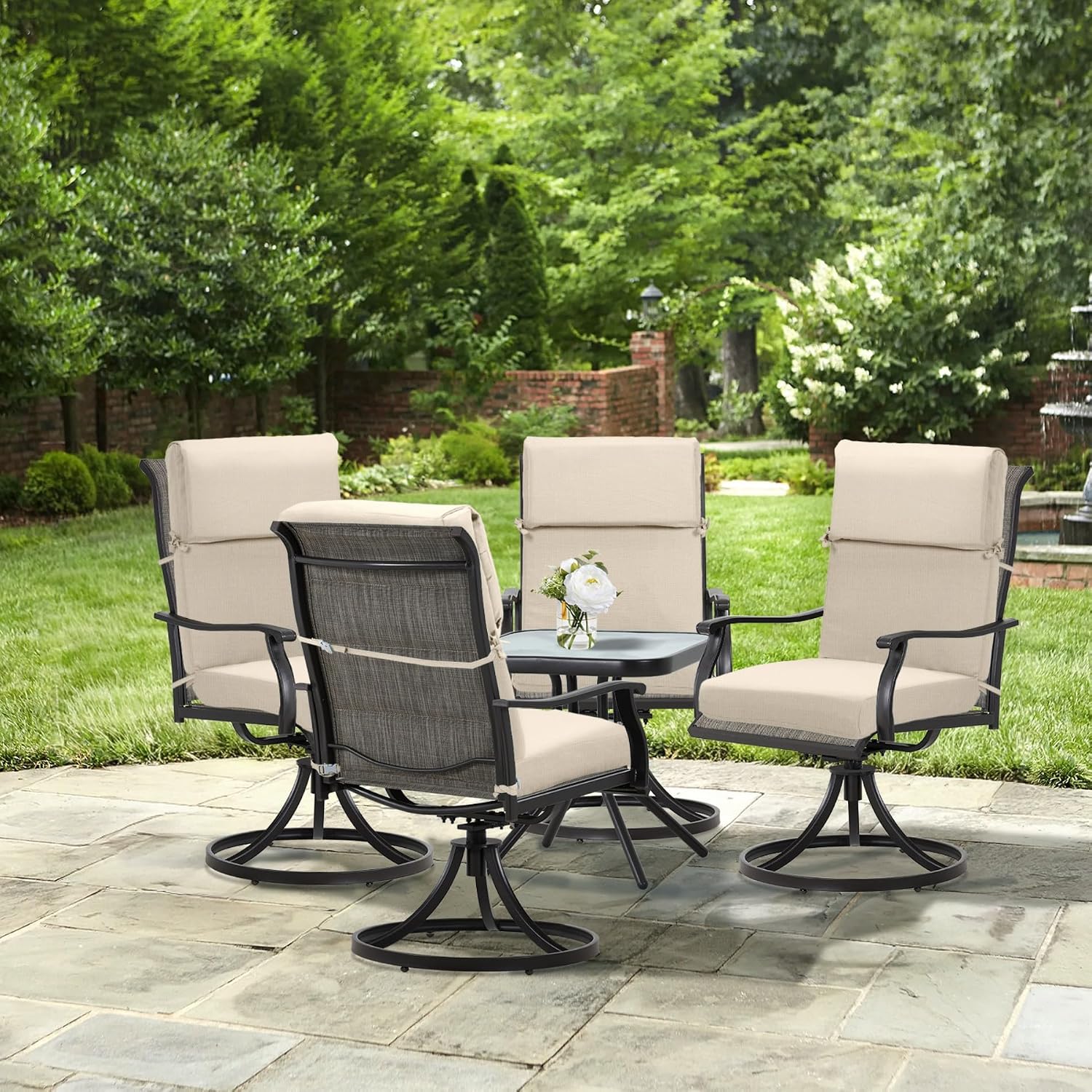 BPS 20 x 20 Inch Outdoor Rocking Chair Cushion Set of 4, Fade-Resistant and Water-Resistant Olefin Fabric Patio Chair Cushions with Removable Cover and Straps for Outdoor/Indoor Swivel, Dining Chairs