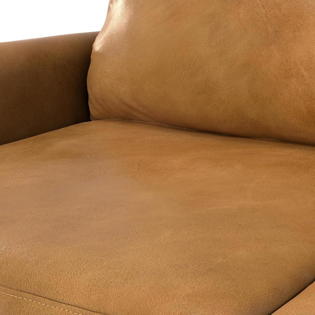 SIMPLIHOME Livingston Sofa - 76' Wide x 33' High Top Grain Genuine Leather Sofa in Sienna, Mid-Century Modern Loveseat for Living Room with Removable Feather-Wrapped Cushions and Solid Wood Frame
