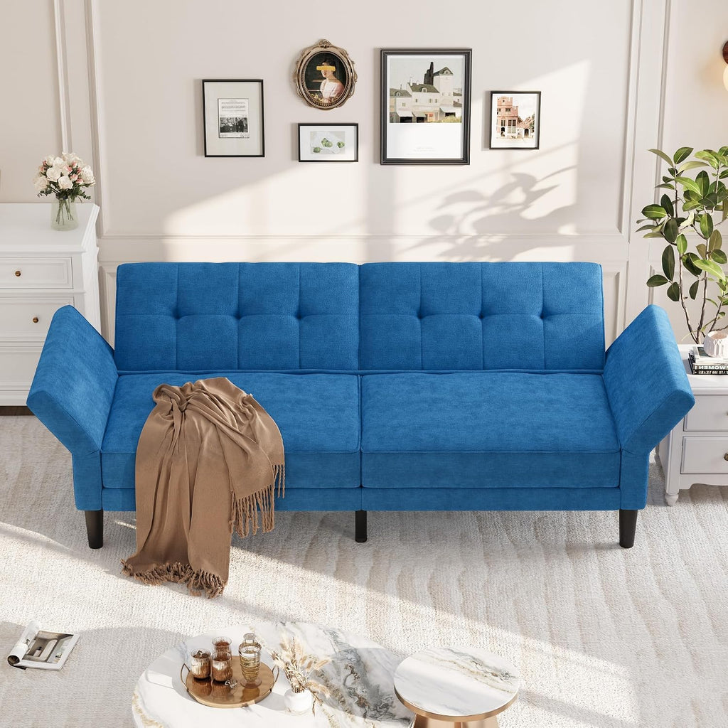GarveeHome 89' Futon Sofa Bed, Convertible Sleeper Sofa with Adjustable Backrest & Armrest, Modern Futon Couch Bed, Loveseat Sleeper for Living Room Bedroom Apartments, Blue