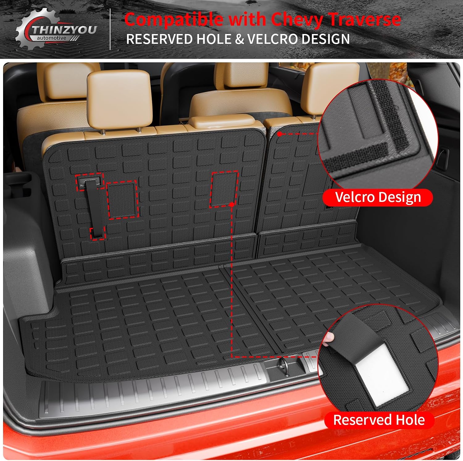 Floor Mats Compatible with 2018-2023 (Fit 2024 Traverse Limited) Chevrolet Traverse Cargo Liner Mat Back Seat Cover 7 Seat 2023 Chevy Traverse Accessories (Trunk Mat+Backrest Mats+Floor Mats)