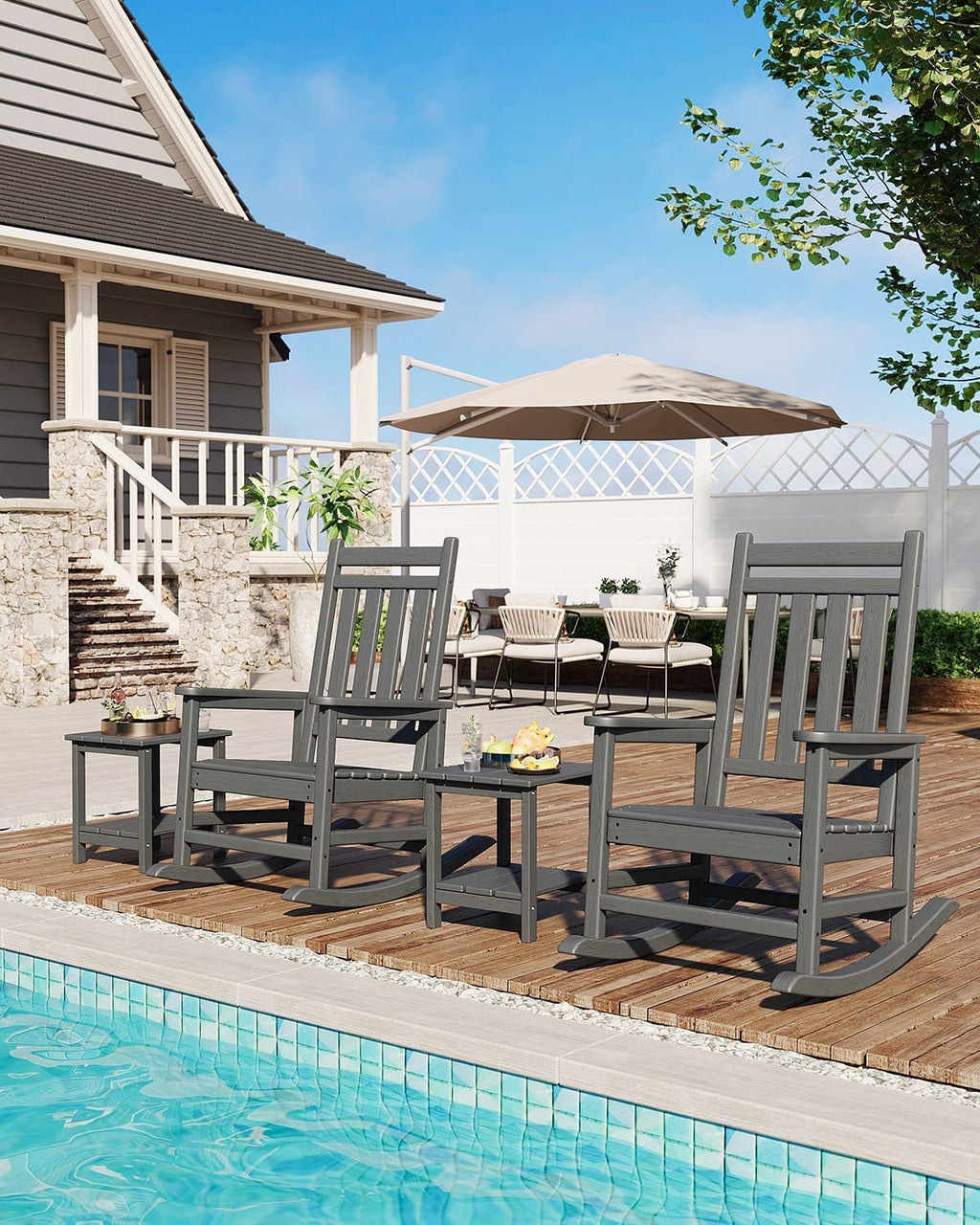 Garvee HDPE Rocking Chair Outdoor- Poly High Back Porch Rocker Chairs for Adults - All Weather Resistant Furniture for Patio Front Porch - Gray
