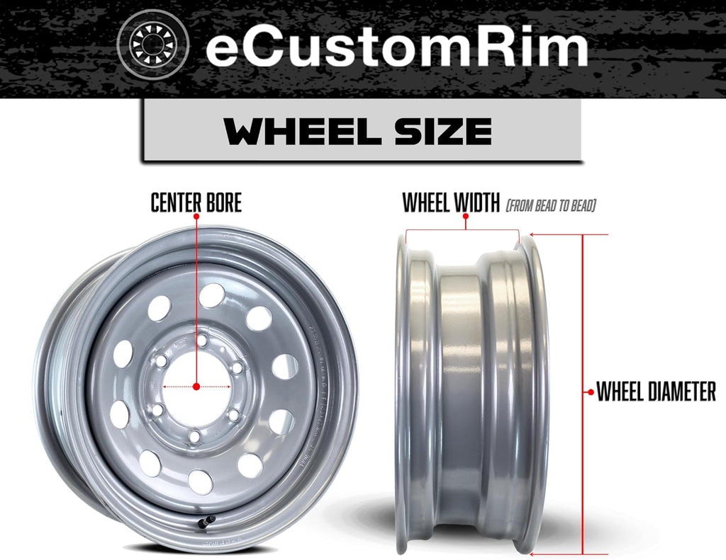 eCustomrim 2-Pack Trailer Wheel 16X6 16 Inch 6 Lug Silver Modular Rim | 16 X 6 Silver Grey Rim, 6 Lug on 5.5 Inch Bolt Pattern, 4.25 Inch Center Bore, 3760 Lbs Max Load, Trailer Tire Use Only